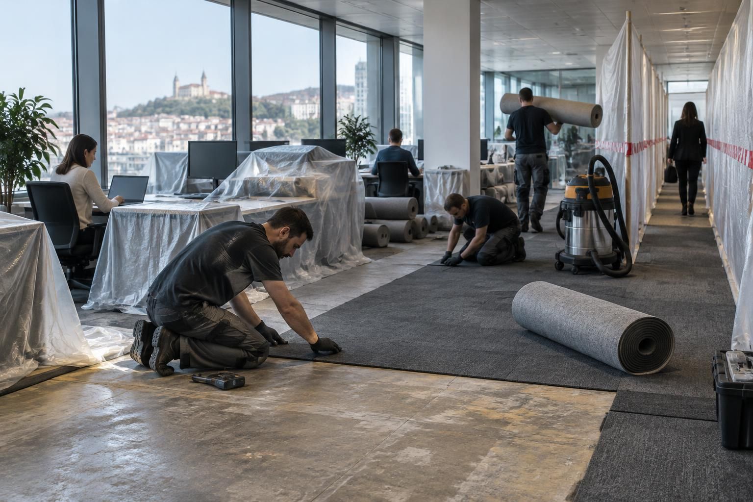 remplacement de moquette dans un plateau de bureaux à lyon : estimez les délais des travaux et anticipez les nuisances pour vos équipes.